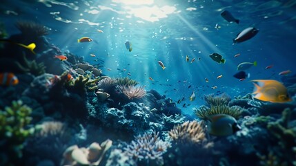 Underwater Scene With Reef And Tropical Fish : Generative AI