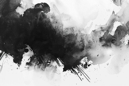 Black Water Color. Abstract White and Black Watercolor Splash Background