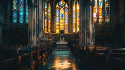 Fototapeta premium Historic Church with Good Architecture and Long Artistic Glass Windows