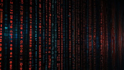 Abstract technological background with binary code and holographic elements in color plain img