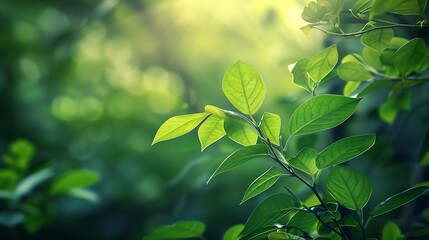 Fototapeta premium Nature view of green leaf on blurred greenery background in garden with copy space using as background natural green plants landscape ecology fresh wallpaper : Generative AI