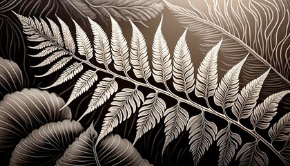 Minimalistic line drawing of a single fern leaf, white background. Illustration. 2