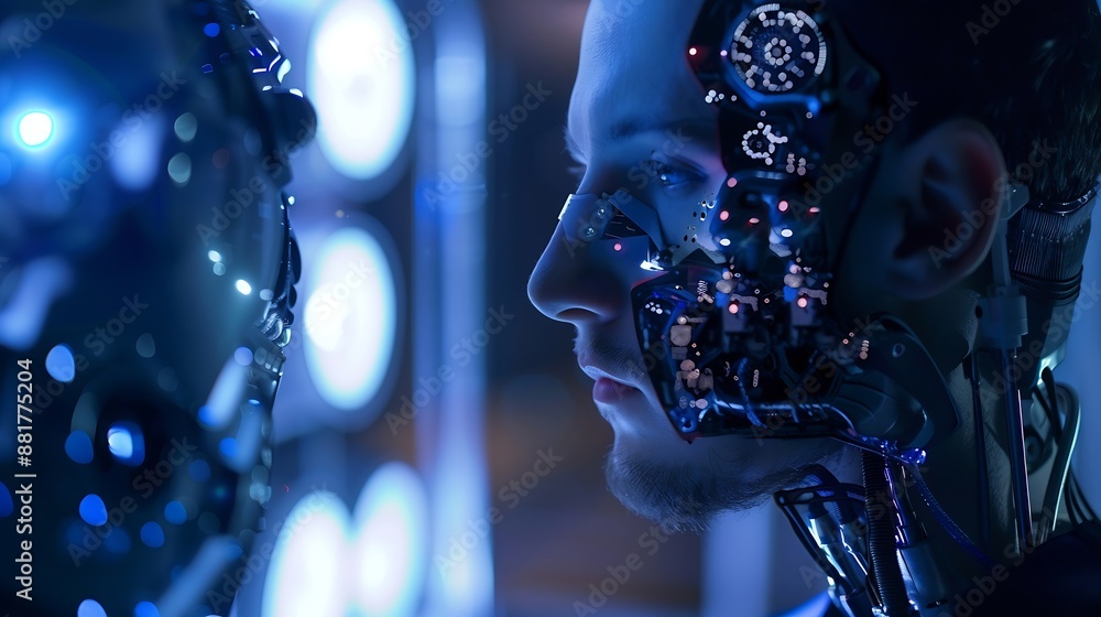 Aufkleber Ai technology Artificial Intelligence man using technology smart robot AI artificial intelligence by enter command prompt for generates something Futuristic technology transformation C : Generative AI