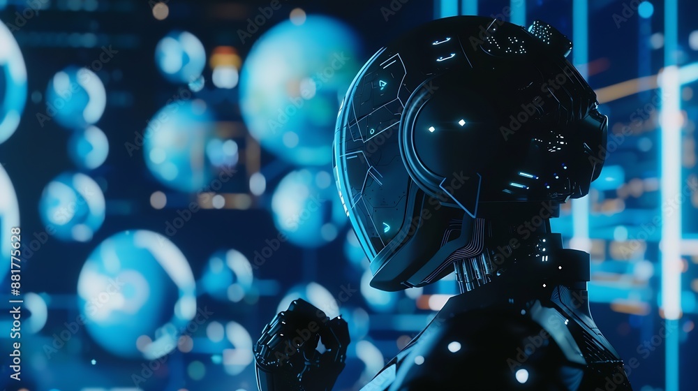 Poster Artificial Intelligence Ai technology man using technology smart robot AI artificial intelligence by enter command prompt for generates something Futuristic technology transformation : Generative AI