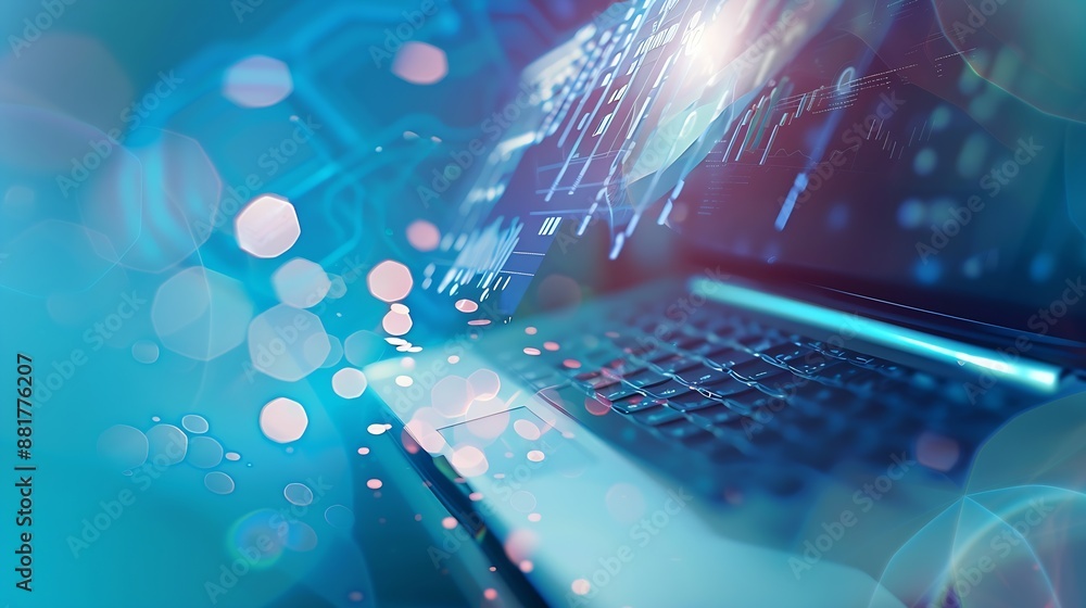 Poster the captivating world of digital technologyExplore the power of laptops data and modern connectivity as they shape our lives Journey into the realms of online communication data securi : Generative AI