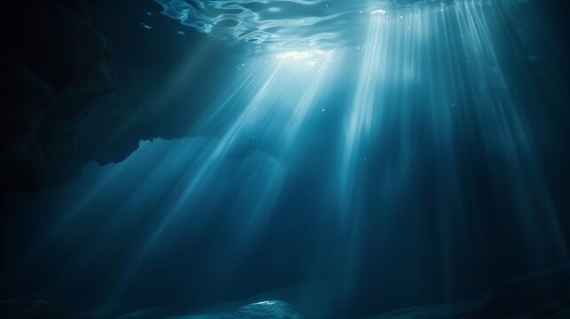 Rays of sunlight shining into the cave underwater view : Generative AI - Powered by Adobe