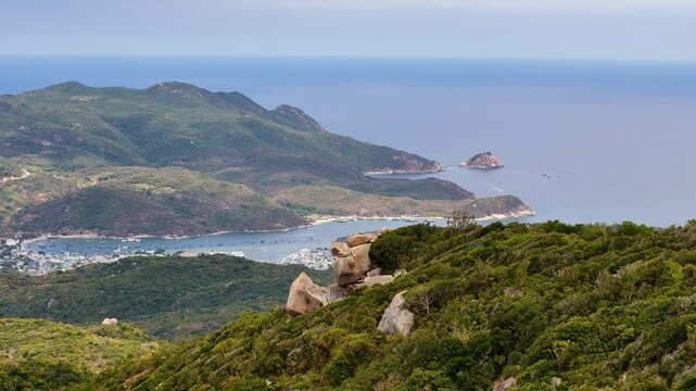 Spectacular Vantage Point (Aerial Parallax) Over Vinh Hy Bay, Central Vietnam. An Astonishing Ecological Biosphere Teeming With Wildlife, Nature, And Adventure.