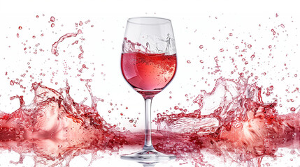 red wine glass and splash isolated on white background