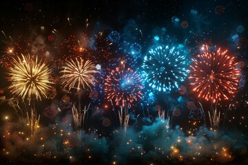 Fototapeta premium Fireworks Display in the Night Sky