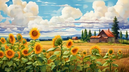 Sunflowers in the foreground