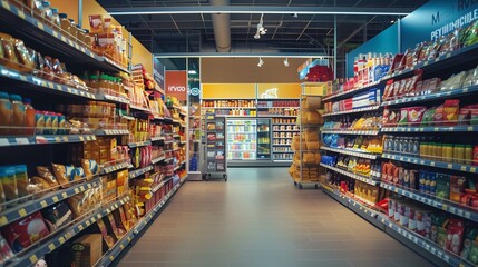Fototapeta premium A supermarket with lots of goods on the shelves