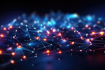 Obraz premium generated illustration neon light background with technology network line connect dot background