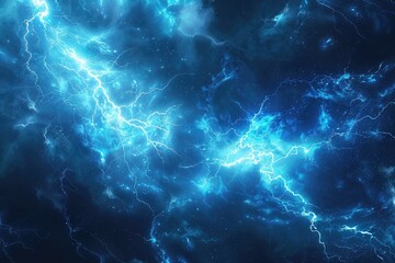 Blue Fantasy Lightning in Dark Background. Electricity Bolt and Thunderstorm Arc