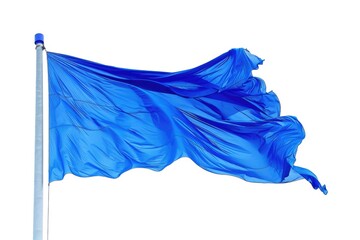 Fototapeta premium Blue Flag on Flagpole. Isolated Blue Flag Flying, Waving in the Air