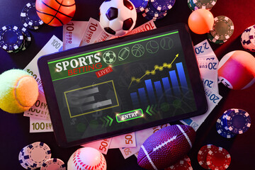 Online sports betting with tablet with application in the center