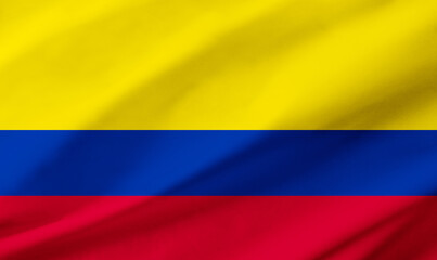 Colombia flag background with waving fabric texture