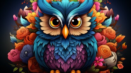 Fototapeta premium Vibrant Owl in a Floral Embrace
