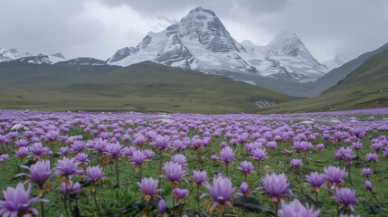 purple flowers in the mountains. Document habitats where rare and mysterious species thrive against all odds