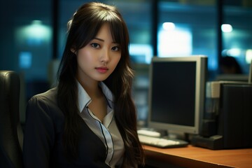 Obraz premium She is wearing a black jacket and a white shirt