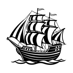 realistic cartoon Sailing ship on white background