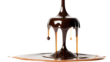 Illustration of a chocolate drip isolated on a transparent background. Ideal for showcasing sweet treats, dessert toppings, confectionery, and gourmet food design concepts.