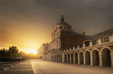 Majestic sunset over the Royal Palace of Aranjuez, Spain
