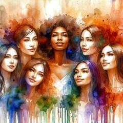 Vibrant Unity Diverse Women in Watercolor