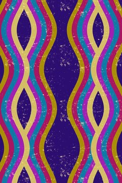 Vibrant retro wave pattern with distressed texture