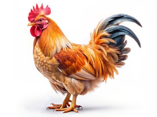 Fototapeta premium Freshly plucked chicken isolated on a pure white transparent background, showcasing its smooth plumage and vibrant colors in high-contrast photography.