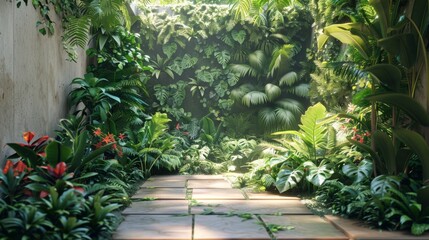 Fototapeta premium Pathway Through Lush Tropical Garden