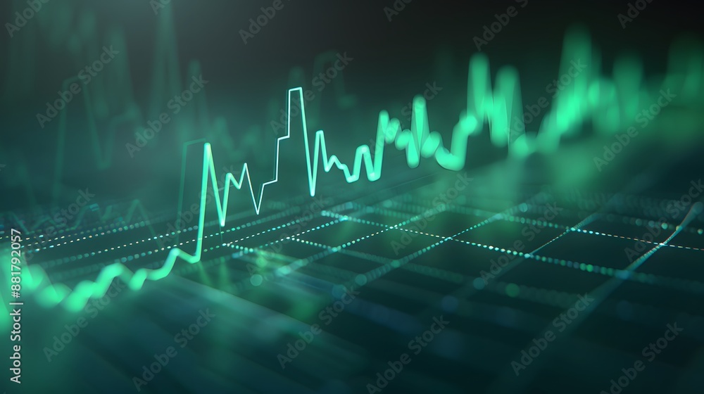 Poster abstract financial chart with glowing green line graph on a dark digital background. perfect for fin
