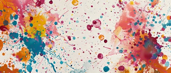 Panoramic close-up, high detail scan of splattered paint drops texture, Generative AI