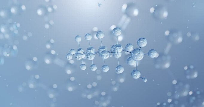 Perfluorooctanesulfonic acid, rotating 3D model of pfos, seamless looped video, molecular structure with selective focus