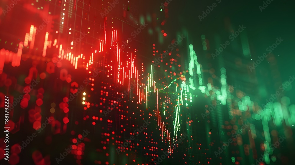 Poster abstract financial chart with red and green lines representing stock market trends and data analysis