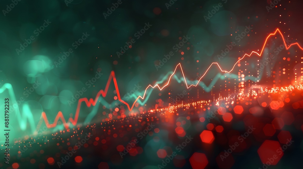 Poster abstract financial graph chart with glowing lines in red and green representing market analysis with