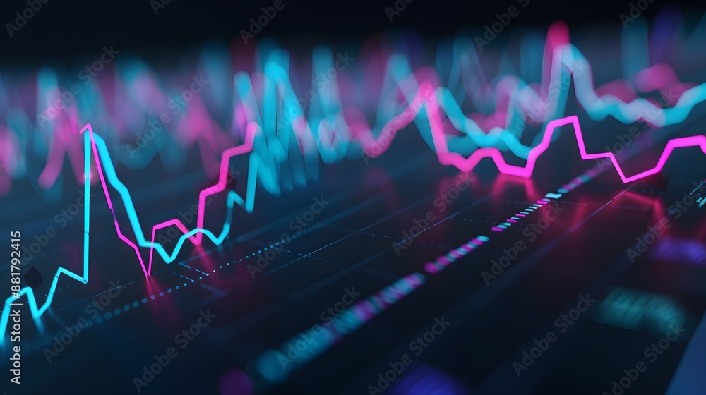 Poster abstract financial graph with glowing lines representing market trends and data analytics in a futur
