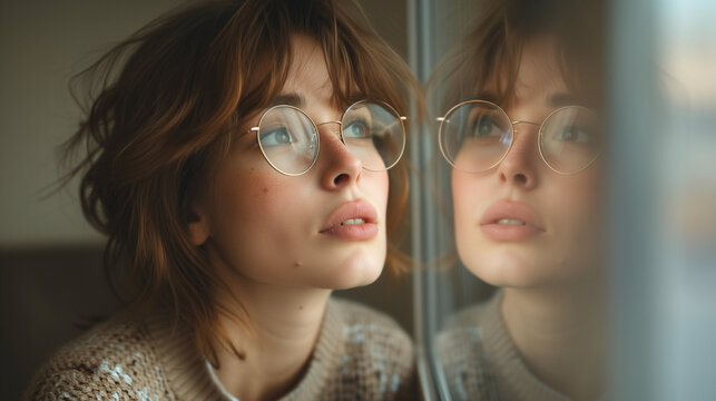 Reflection in mirror reflects person's self-esteem issue, highlighting mental health concerns and internal struggle, symbolizing psychological disorders.

