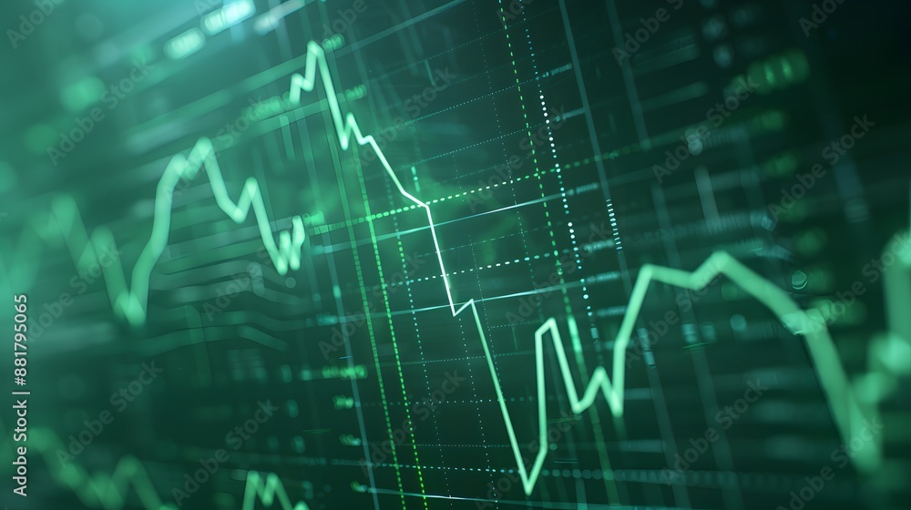 Poster digital graph of financial stock market data showing trends and fluctuations, representing economic 