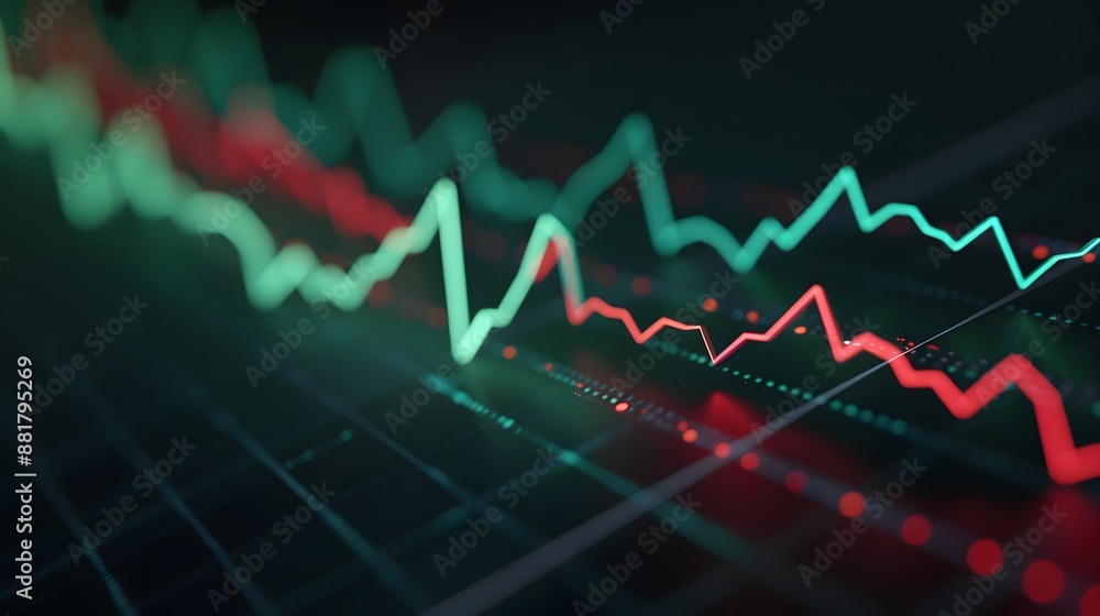 Poster digital stock market trading graph showing data trends and pricing fluctuations, ideal for financial