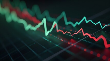 Fototapeta premium Digital stock market trading graph showing data trends and pricing fluctuations, ideal for financial analysis and investment presentations. Abstract blur background.