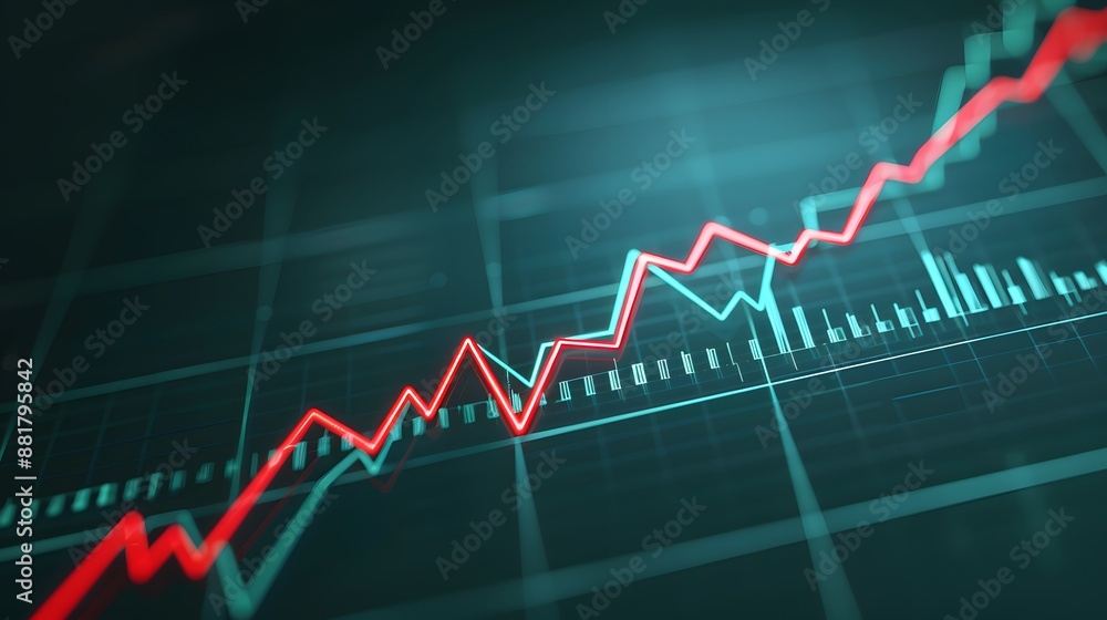 Poster financial graph showing rising stock market trends with dynamic lines and data points, indicating po