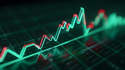 Fototapeta premium Financial graph with rising trend. Illuminated lines and bar chart symbolize market growth and stock market analysis. Abstract blur background.