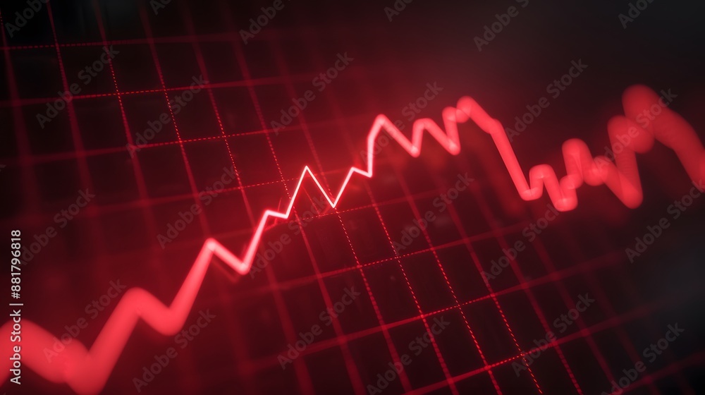 Poster red decline graph on black background representing financial loss or stock market downturn with grid