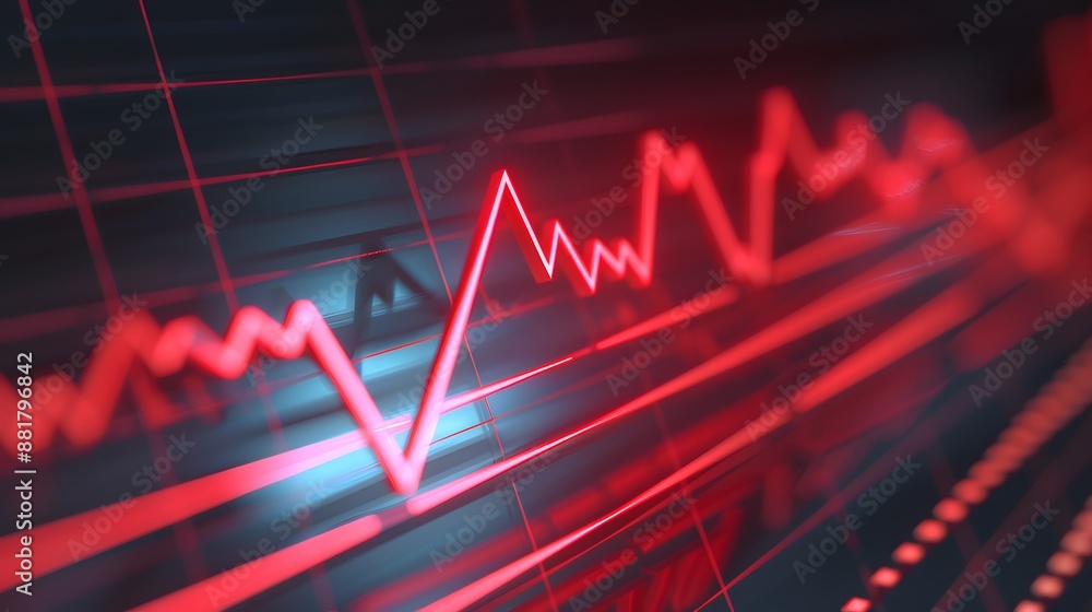 Poster red financial chart displaying market data with fluctuations, representing economic trends and analy
