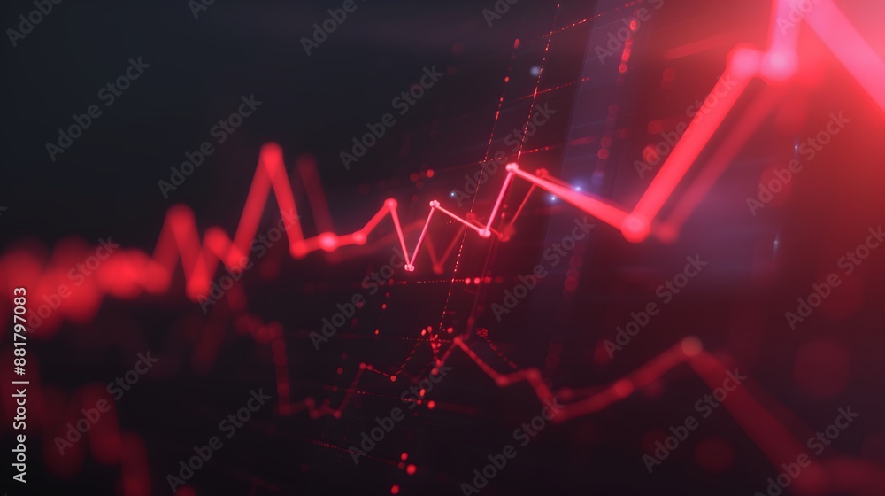 Poster red financial graph on a dark background representing stock market data. business analysis concept w
