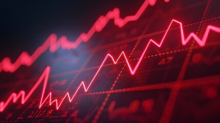 Fototapeta premium Red financial graph data trend line indicates stock market or business downturn with a futuristic digital interface background. Abstract blur background.