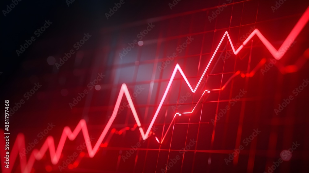 Poster red line graph showing upward trends with dynamic lighting effects, suitable for finance, stock mark