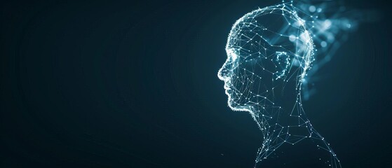 Abstract digital human head composed of intricate neural connections, symbolizing artificial intelligence, technology, and digital innovation.