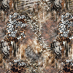 Seamless Endless Leopard Animal Skin Geometric Print Pattern Colorful Batik Background