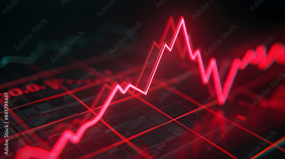 Poster stock market graph with red line showing a downward trend, representing financial data analysis and 